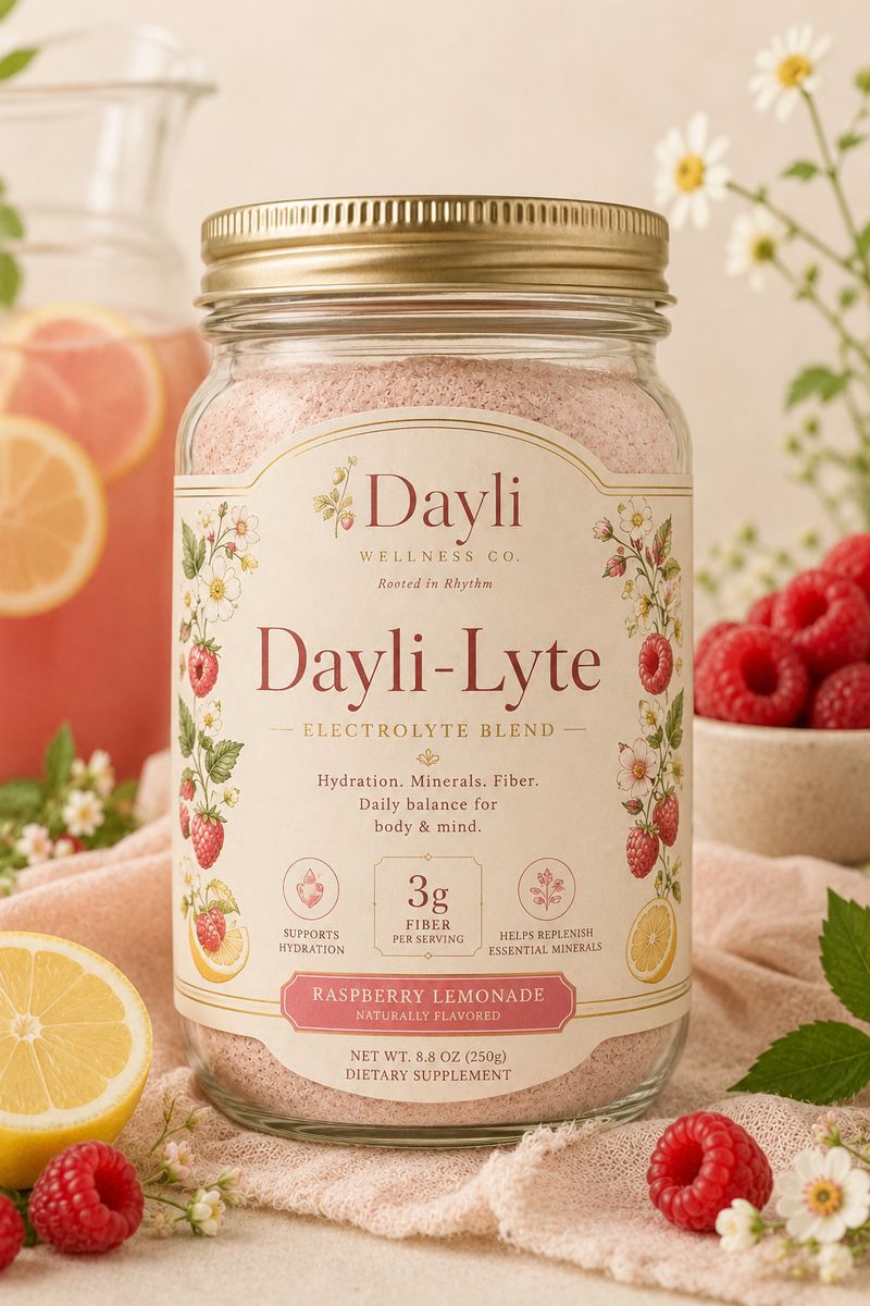 Dayli-Lyte — raspberry lemonade electrolyte blend in a glass preserve jar